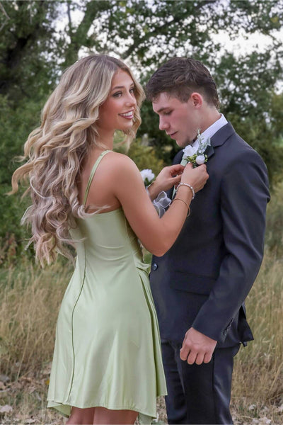 Sweetheart Sage Green Ruched A-line Short Dress