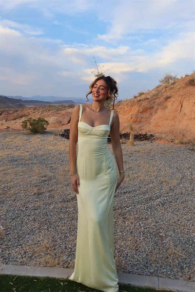 Sweetheart Yellow Satin A-line Long Dress