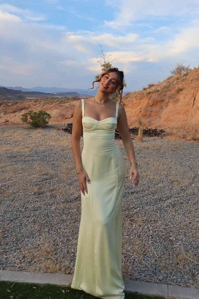 Sweetheart Yellow Satin A-line Long Dress