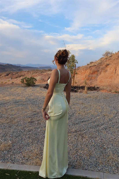 Sweetheart Yellow Satin A-line Long Dress