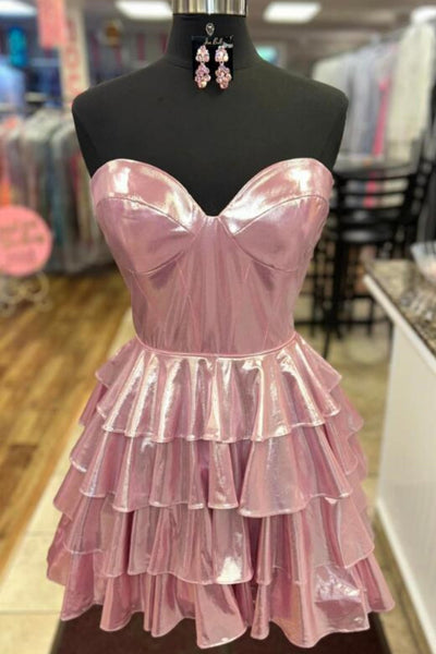 Sweetheart Golden Tiered Ruffle Short Dress