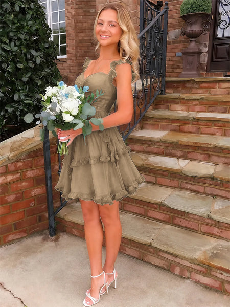 Sweetheart Ruffle Strap Tiered Chiffon Mini Homecoming Dress