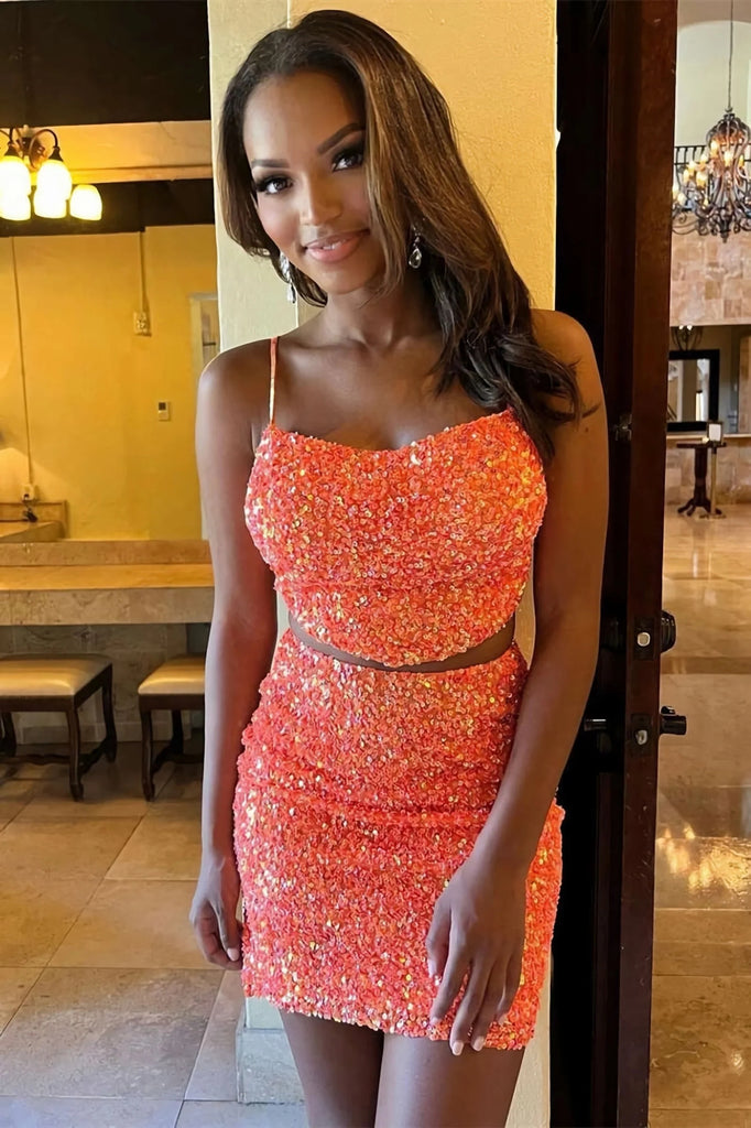 Two Piece Orange Sequin Short Homecoming Dress Cocktail Dresses VK23091403 – Vickidress Two Piece Orange Sequin Short Homecoming Dress Cocktail Dresses VK23091403 – Vickidress