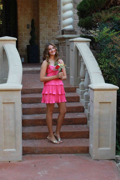 V-neck Green Tiered Short Dress with Cutout