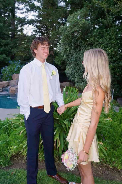 V-neck Yellow Ruffle Tiered A-line Short Dress