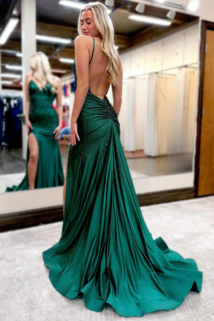 Royal Blue Beaded V Neck Mermaid Long Prom Dresses with Slit VK23122808 Vickidress Royal Blue Beaded V Neck Mermaid Long Prom Dresses with Slit VK23122808 Vickidress