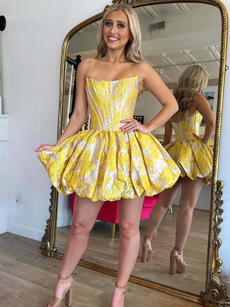 Strapless Satin Corset Floral Print Short Homecoming Dress