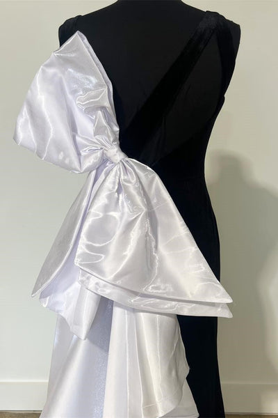 Black Velvet Bow-Back Mermaid Long Gown with Slit VK23102609