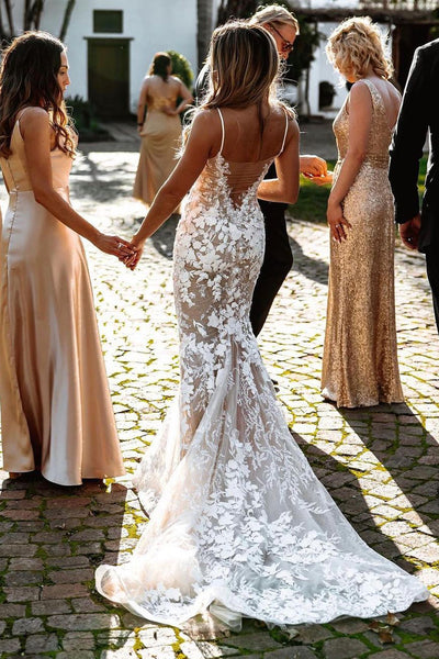 Luxurious Mermaid V Neck Lace Wedding Dresses VK25052202