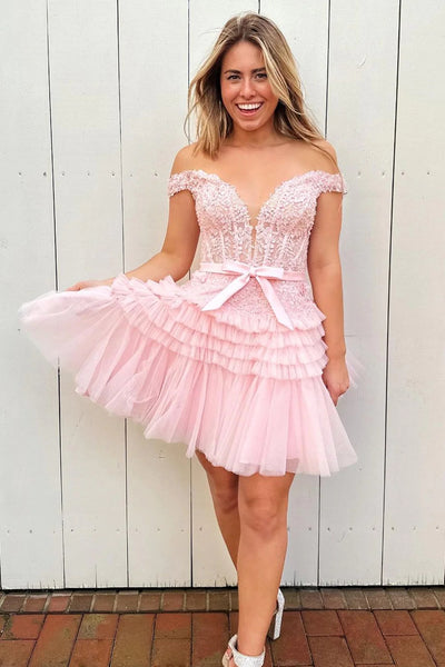 Princess Off the Shoulder Fuchsia Short Homecoming Dress with Ruffles VK23080901