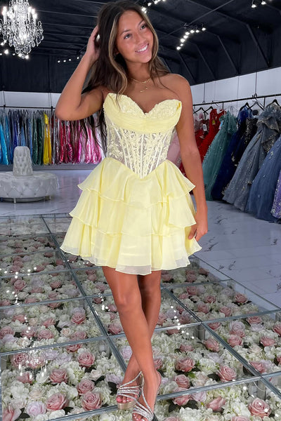 A Line Sweetheart Tiered Chiffon Homecoming Dress with Appliques VK6091102