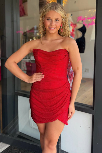 Sparkly Scoop Neck Red Sequins Short Homecoming Dress VK26073004
