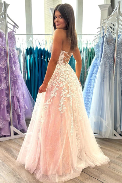 A-Line Sweetheart Tulle Long Prom Dress with Appliques VK24033001