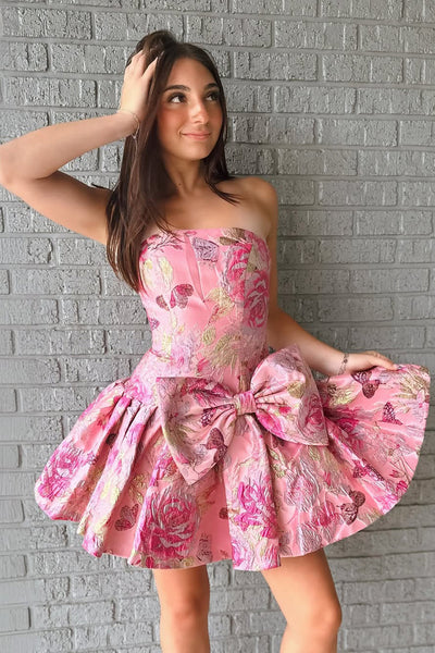 Sweet Strapless Neck Jacquard Satin Homecoming Dress VK090803