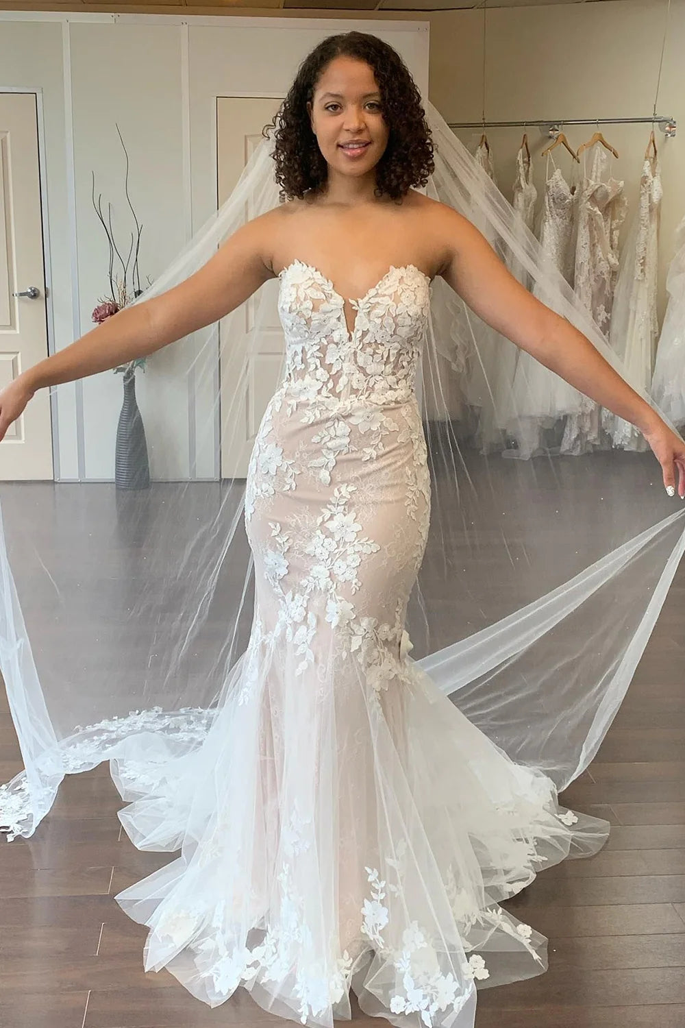 Mermaid Sweetheart Tulle Lace Wedding Dresses VK23082708