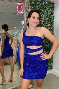 Sexy Royal Blue Sequins Cut Out Tight Homecoming Dresses VK23081306