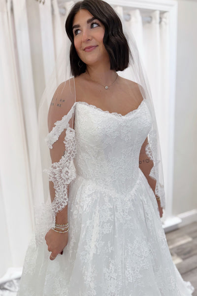 A-Line Off the Shoulder White Tulle Lace Wedding Dresses VK26103003