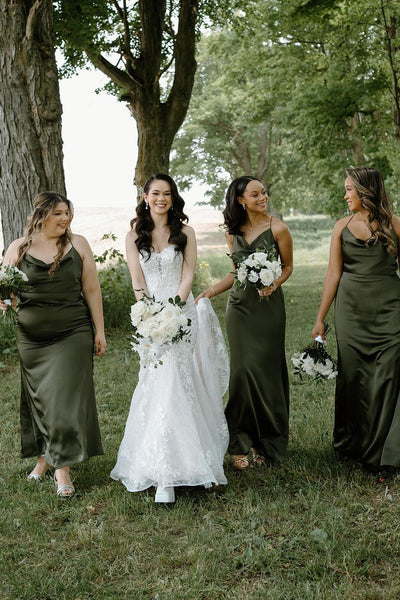 Hunter Green Silk Satin Cowl Neck Bridesmaid Dresses VK23112505