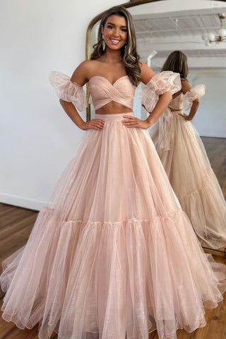 Sweet A-Line Sweetheart Long Tulle Prom Dress With Detachable Sleeves VK24030101