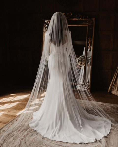 Elegant Mermaid Square Neck Elastic Satin Wedding Dresses with Long Sleeves VK23050505