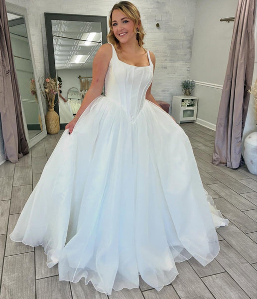 A Line Bridal Wedding Dresses Satin Corset Organza Bride Wedding Gowns