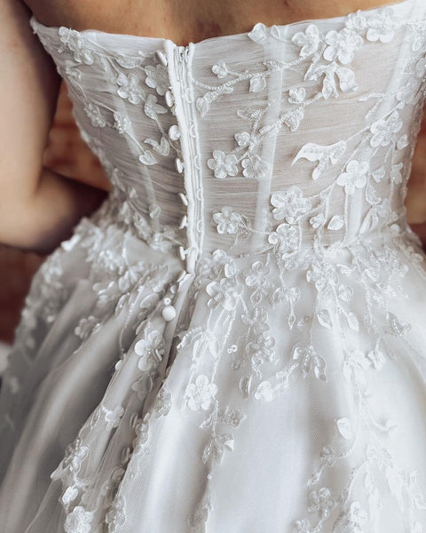 Sweetheart Tulle Appliqued Wedding Gowns for Women A Line Boho Wedding Dress