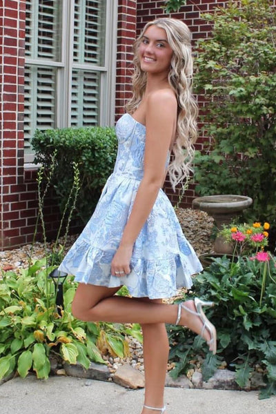 Cute A Line Sweetheart Light Blue Short Homecoming Dresses VK2401007