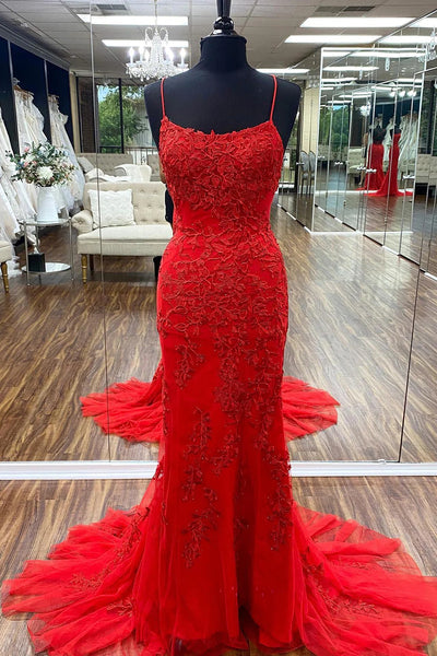 Blue Mermaid Tulle Backless Long Prom Dress with Lace VK23092301