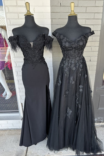 Black Off-the-Shoulder Appliques Trumpet Long Prom Dress VK23102801