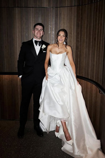 Ball Gown Scoop Neck Satin Long Wedding Dress with Pockets VK25060204