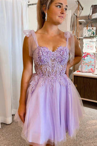 Cute A Line Sweetheart Lavender Short homecoming Dresses with Appliques VK23052307