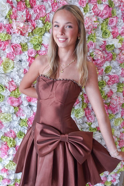Sparkly Coffee A Line Strapless Short Homecoming Dress VK26070703