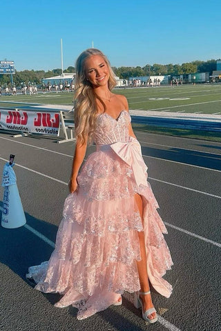 Charming A Line Sweetheart Blush Pink Tulle Long Prom Dresses with Bow VK24092208