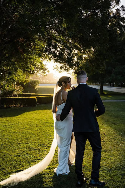 Charming A-Line Spaghetti Strap Sweetheart White Satin Wedding Dresses VK25092305