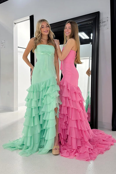 Mermaid Strapless Mint Chiffon Prom Dress with Slit VK26030805