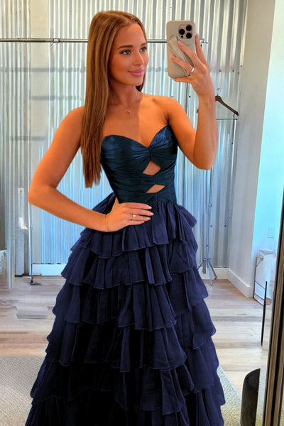 Fuchsia Sweetheart A Line Chiffon Ruffled Prom Dresses With Cutout