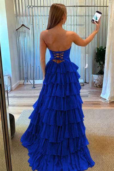Fuchsia Sweetheart A Line Chiffon Ruffled Prom Dresses With Cutout