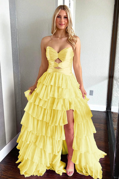 Fuchsia Sweetheart A Line Chiffon Ruffled Prom Dresses With Cutout