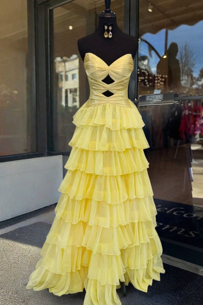 Fuchsia Sweetheart A Line Chiffon Ruffled Prom Dresses With Cutout
