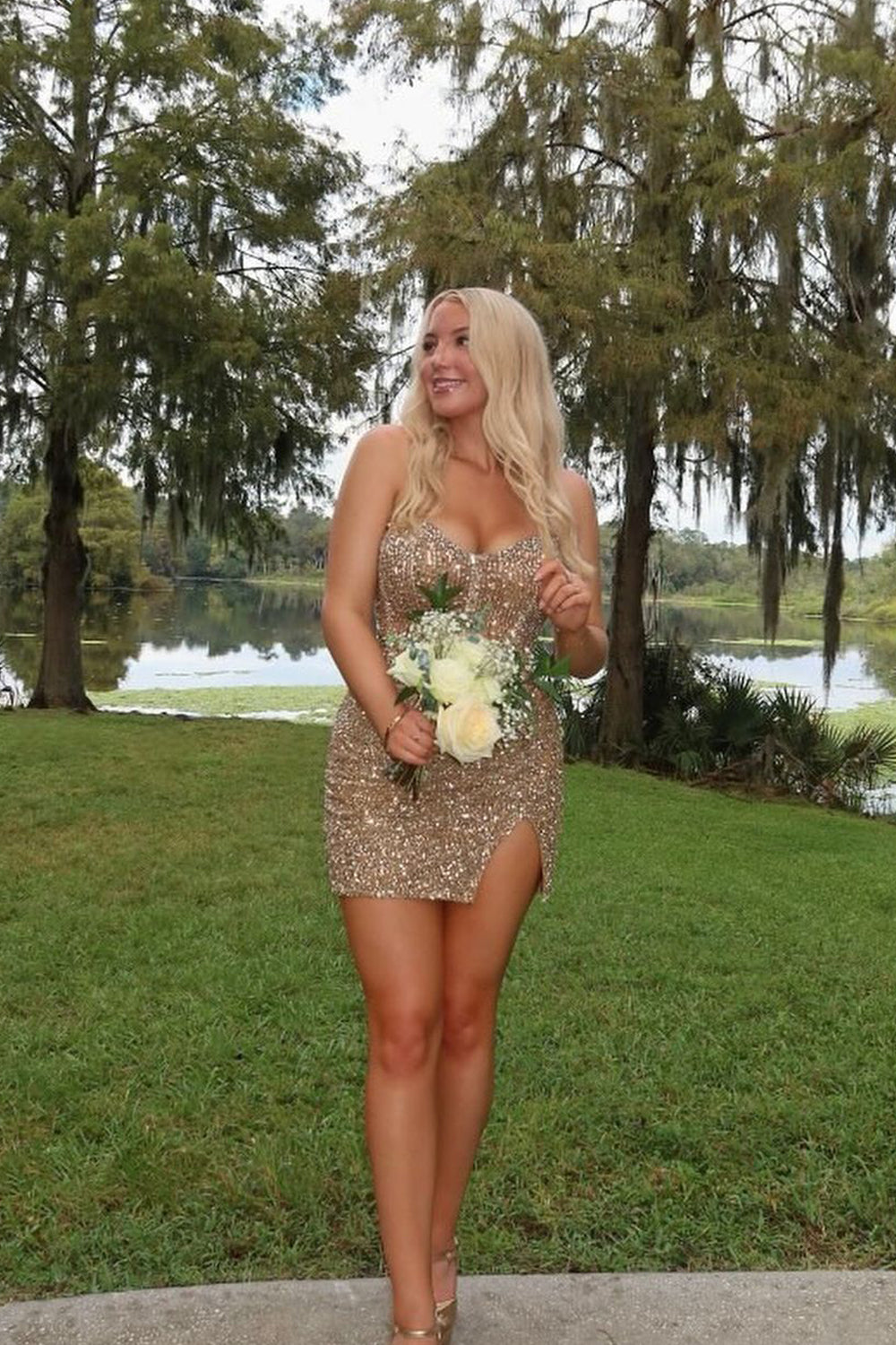 Cute Bodycon Sweetheart Gold Sequins Short Homecoming Dresses with Beading VK24102106 Vickidress Cute Bodycon Sweetheart Gold Sequins Short Homecoming Dresses with Beading VK24102106 Vickidress