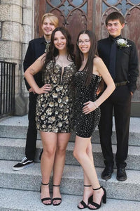 Cute Bodycon Sweetheart Gold Lace Sequins Homecoming Dresses with Beading VK24102202