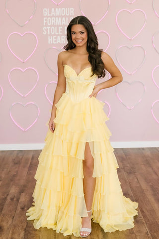 Cute A Line Sweetheart Tiered Chiffon Prom Dress with Slit VK15120302