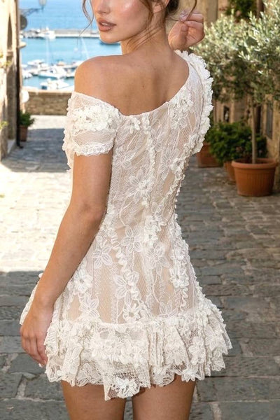 One Shoulder Lace Appliques 3D Flower Short Homecoming Dress VK26070110