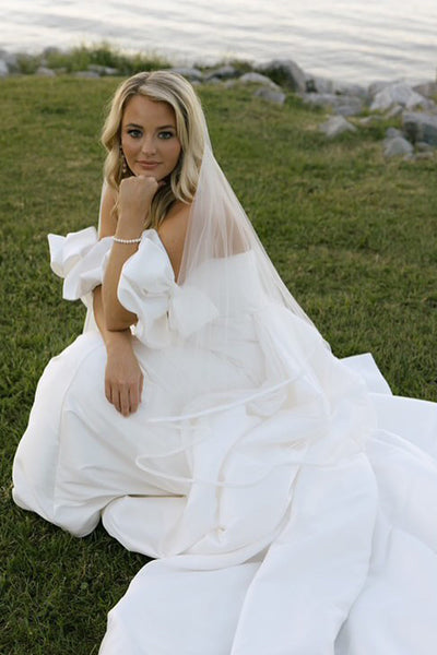 Gorgeous Mermaid Off the Shoulder Wedding Dresses with Ruffled Sleeves VK1313