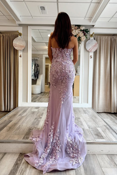 Mermaid Strapless Lilac Long Prom Dress with Appliques VK25030706
