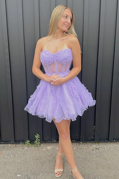 Trendy A Line Sweetheart Black Tulle Corset Homecoming Dress VK23083104