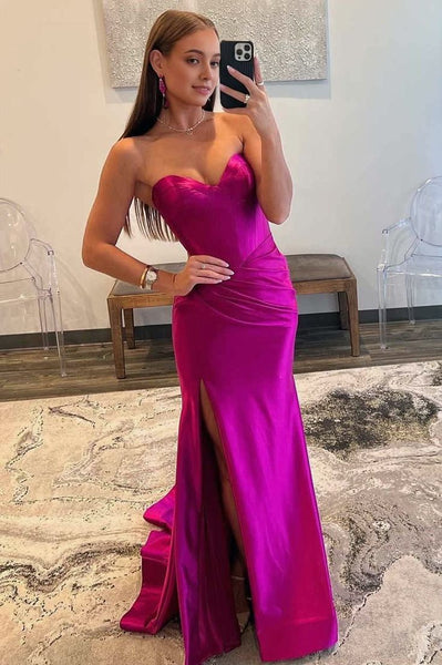 Mermaid Sweetheart Blush Satin Prom Dress with Slit VK25010401