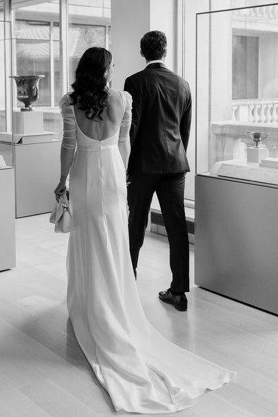 Charming Mermaid Square Neck Long Sleeves White Satin Wedding Dresses VK23122203