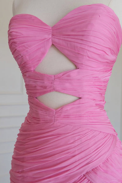 Cute Mermaid Sweetheart Pink Chiffon Tiered Long Prom Dress with Slit VK16020502