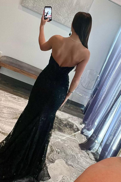 Black Sweetheart Lace Appliques Mermaid Long Prom Dresses VK23112508